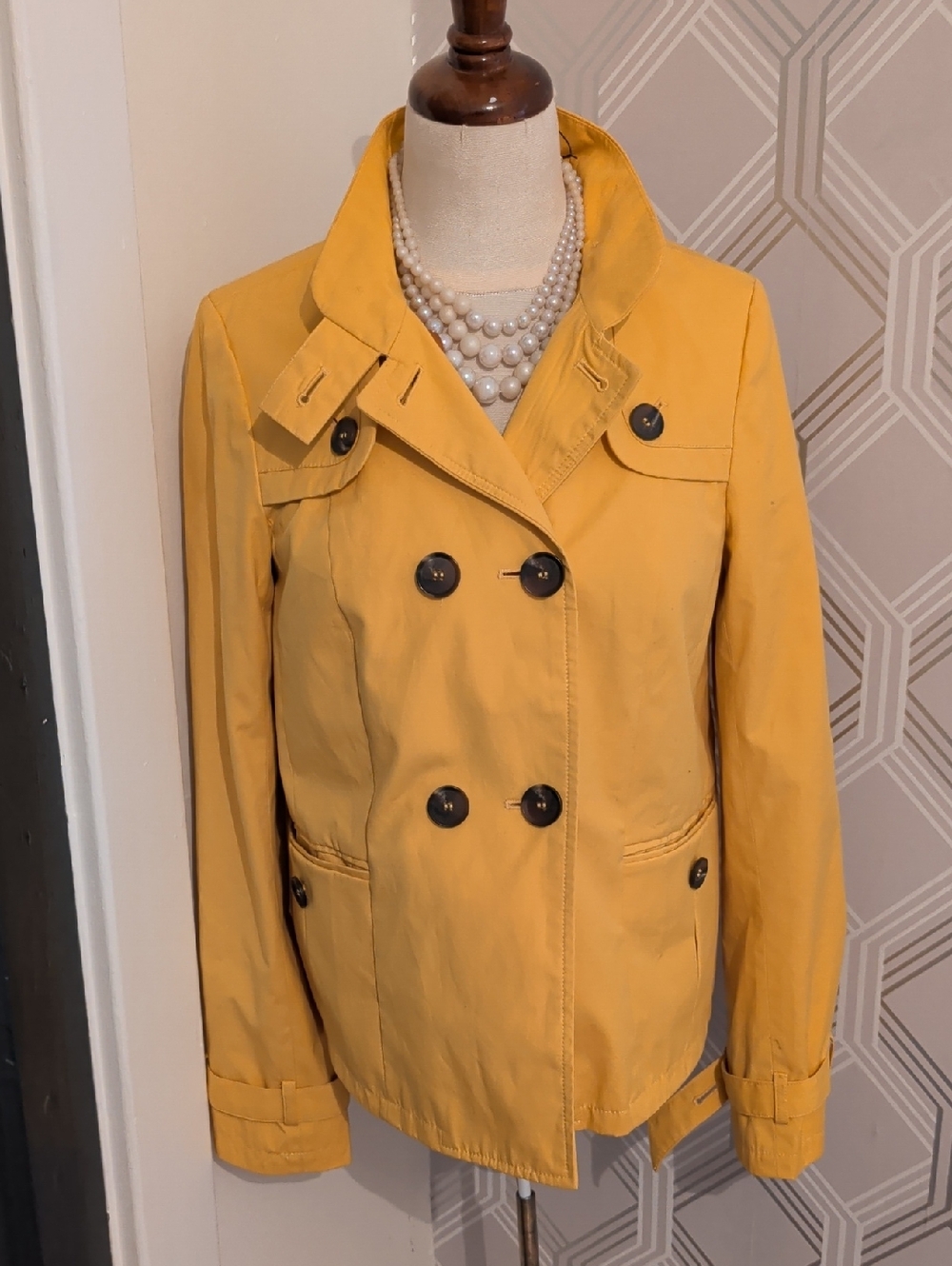 Mexx Mustard Yellow Double-Breasted Trench Jacket